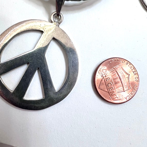 Vintage big peace sign pendant - sterling silver … - image 6