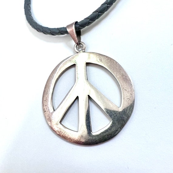 Vintage big peace sign pendant - sterling silver … - image 1