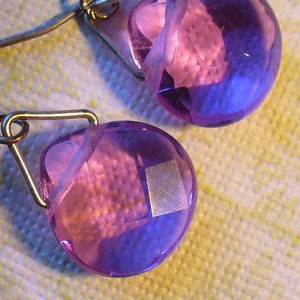 clear lavender purple glass briolette earrings with sterling hooks