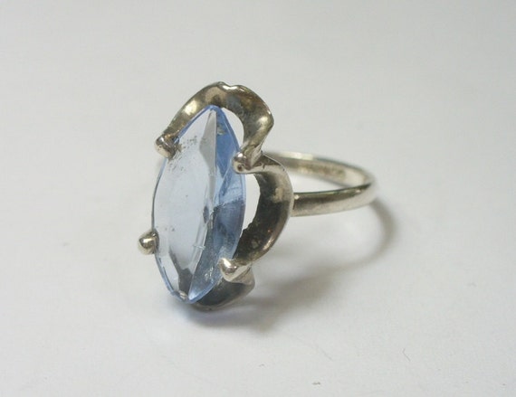 Vintage sterling silver ring with pale blue glass… - image 1