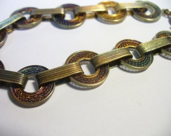 Vintage filigree 800 silver link bracelet with blue & copper sheen - 7.75 inchesx