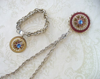 vintage enamel medallions - necklace and bracelet set - gold tone - vintage costume jewelry