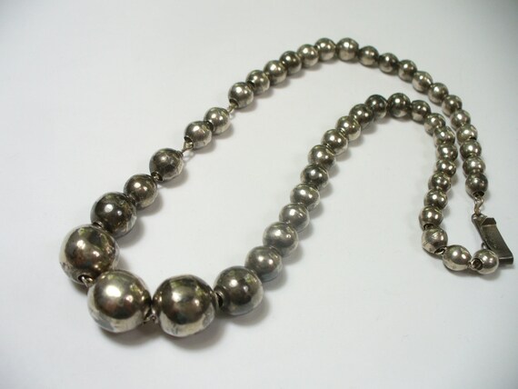 Vintage Mexican Sterling Silver Hollow Bead Necklace Handmade