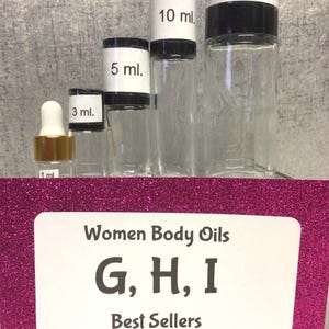 Women Perfume Oils, G, H & I Designer Type Fragrances, Free Sample with Purchase, Muslim Oils, Imitation Oils, Alcohol Free