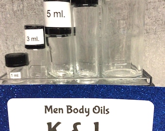 Men Cologne Oils, K, L, & M, Designer Type Fragrances, Free Sample with Purchase, Muslim Oils, Roll on Bottles