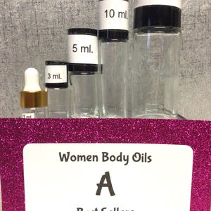 Women Perfume Oils, A & B Fragrances, Free Sample with Purchase, Muslim Oils, Roll on Bottles, Designer Type, Imitation Oils