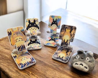 Adjustable & Foldable Totoro Inspired Mobile Stand Gift Set, Ghibli Phone Stand for Smart Phones and Tablets, Sandbagger, Gift Totoro Fans