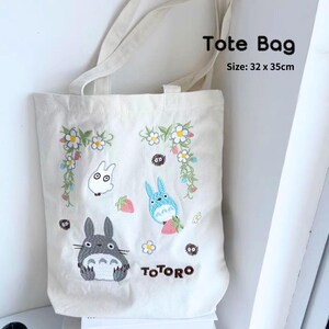 My Neighbor Totoro Inspired Gift Set , Ghibli Themed Goodie Set, Fluffy Purse/Embroidery Tote Bag/Stickers/Pen/Sticky Notes/Notebook image 2