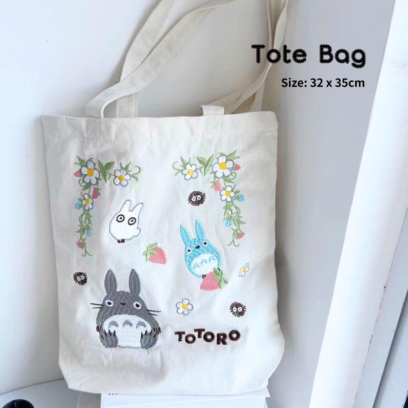My Neighbor Totoro Inspired Gift Set , Ghibli Themed Goodie Set, Fluffy Purse/Embroidery Tote Bag/Stickers/Pen/Sticky Notes/Notebook image 2