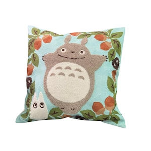Funda de cojín bordada con cremallera, inspirada en Mi vecino Totoro, 43 x 43 cm, almohada bordada decorativa Ghibli, anime Ghibli Japón