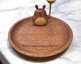 Personalized Engraved Wooden Ghibli Totoro Tray, Essential Oil Diffuser, Jewelry Sundries Valet Tray, Key Tray, Wedding Housewarming Gift