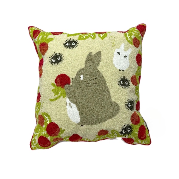 となりのトトロ風刺繍入りジッパー付きクッションカバー 17インチ×17インチ、ジブリ装飾刺繍入り枕、ジブリアニメジャパン