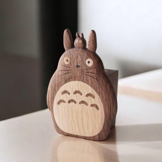 Handcrafted Walnut Wooden Totoro Pen Holder, Handmade Pencil