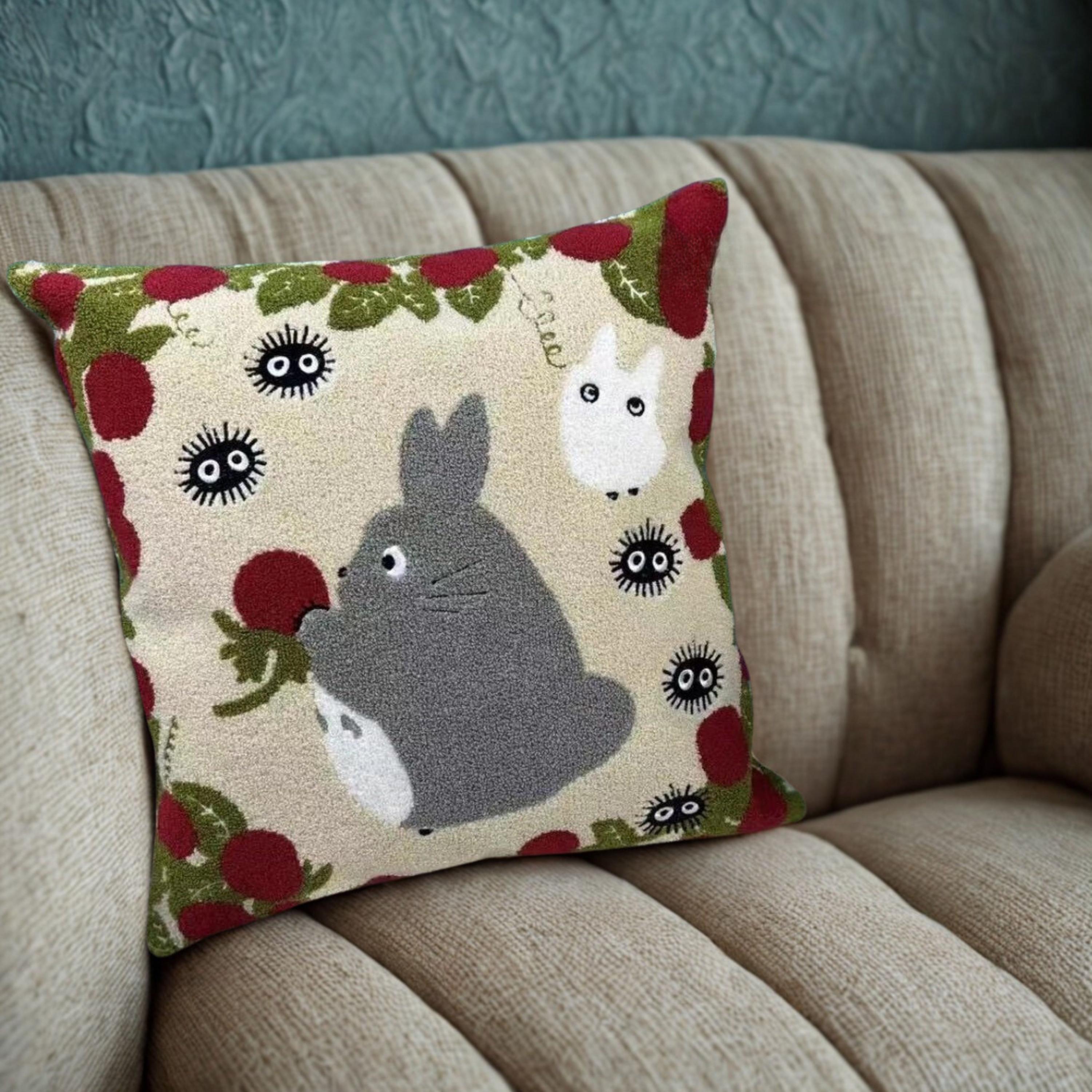 となりのトトロ風刺繍入りジッパー付きクッションカバー 17インチ×17