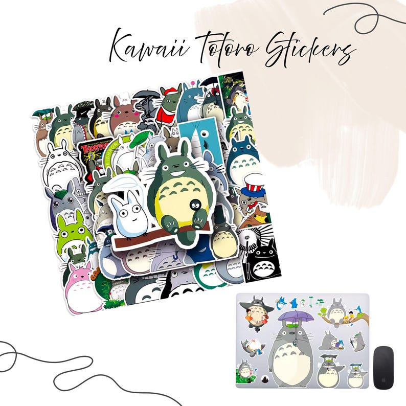 K&ouml;nnte beinhalten: Eine Sammlung farbenfroher Kawaii Totoro-Aufkleber mit verschiedenen Designs des beliebten Anime-Charakters. Die Aufkleber zeigen Totoro in verschiedenen Posen und Umgebungen, mit einer Vielzahl von Farben und Ausdr&uuml;cken.