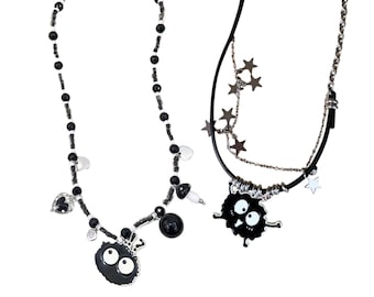 Soot Sprites Inspired Beaded Necklaces, Handcrafted Susuwatari Anime Movie Necklaces, Kawaii Handmade Necklaces, Gift For Her