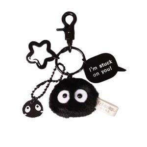 Portachiavi con ciondolo soffice Soot Sprite, portachiavi Ghibli Susuwatari, ciondolo per borsa, portachiavi fatto a mano