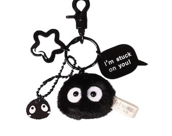 Soot Sprite Fluffy Keychain Charm, Ghibli Susuwatari keychain, bag charm, Handmade Keychain