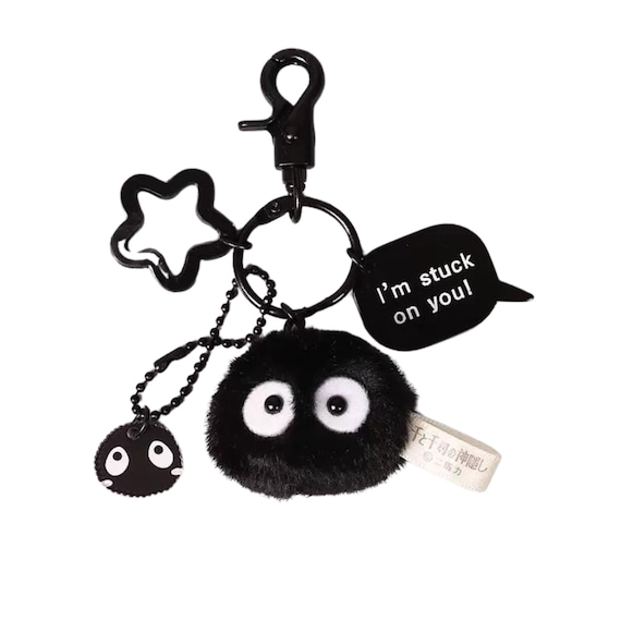 Soot Sprite Fluffy Keychain Charm, Ghibli Susuwatari keychain, bag charm, Handmade Keychain