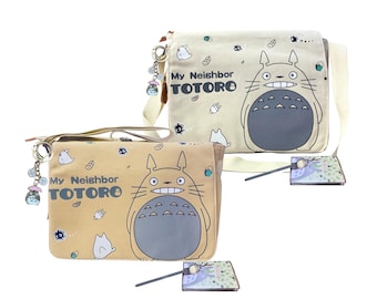 Custom My Neighbor Totoro-cadeauset, gepersonaliseerde sleutelhanger, grote crossbodytas, canvas schoudertas, pen, notitieboekje, cadeau voor liefhebbers van Totoro