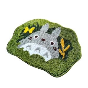 Totoro Inspired Rug, Ghibli Tufted Rug, Ghibli Themed Non-Slip Bath Mat, Non-Slip Soft Washable Area Rug,  Mat Carpet for Bedroom, Bathroom
