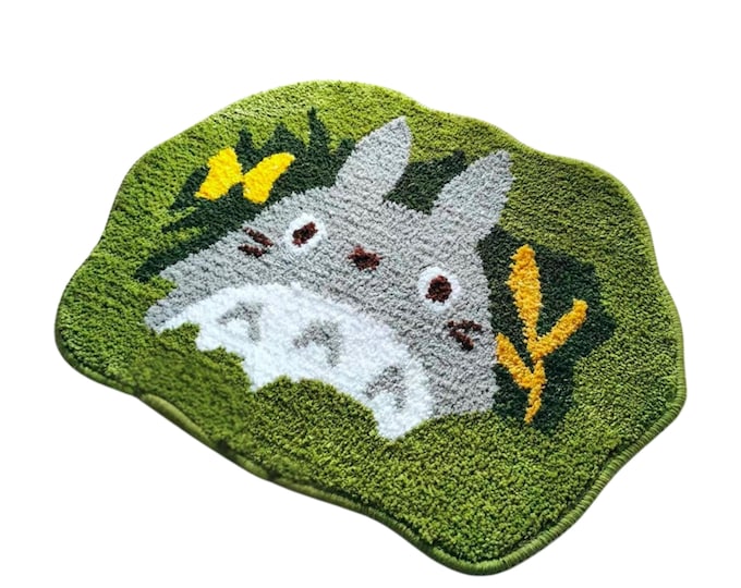Totoro Inspired Rug, Ghibli Tufted Rug, Ghibli Themed Non-Slip Bath Mat, Non-Slip Soft Washable Area Rug,  Mat Carpet for Bedroom, Bathroom