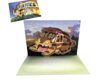 My Neighbor Totoro Nekobasu Cat Bus Pop Up 3D Notecard, Cat Bus 3D Birthday Card, Special Occasion, Gift for Totoro Nekobasu Cat Bus Lovers