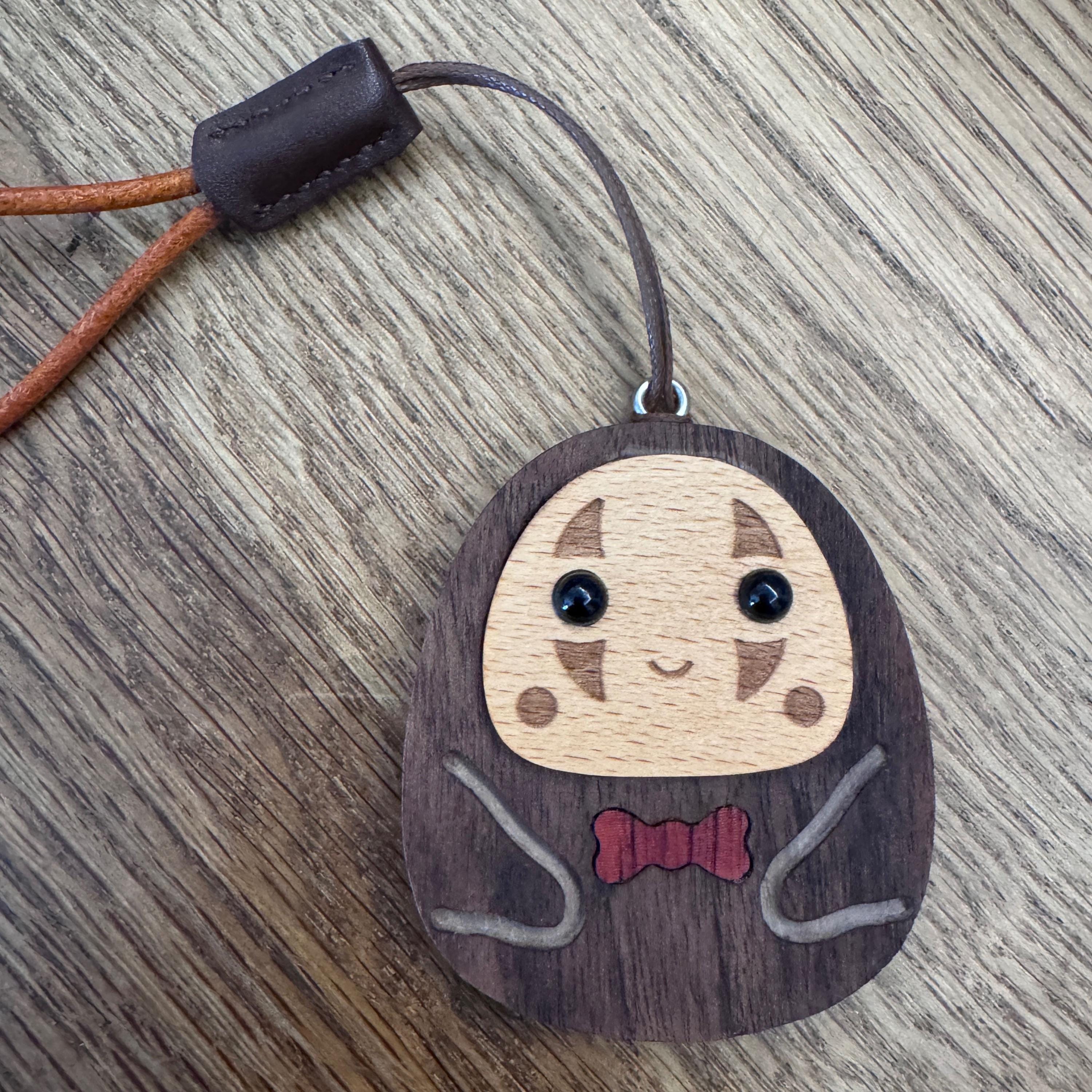 Handcrafted No Face Handmade Wooden Keychain, Studio Ghibli Spirited ...