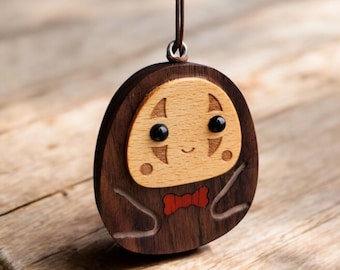 Llavero de madera hecho a mano sin rostro, llavero de El viaje de Chihiro, anime japonés, lindo llavero sin rostro hecho a mano.