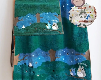 Totoro Inspiriertes Gesichtstuch Badetuch 2er Set Geschenke, Ghibli Totoro Baumwolle 34x80 cm, 60x120 cm Handtuch, Joggingtuch, Strandtuch