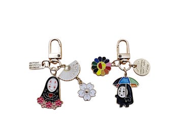 Personalized A Set of Two No Face from Spirited Away Anime Handmade Keychain, Cute No Face Charm, Kaonashi charm, Ghibli keychain