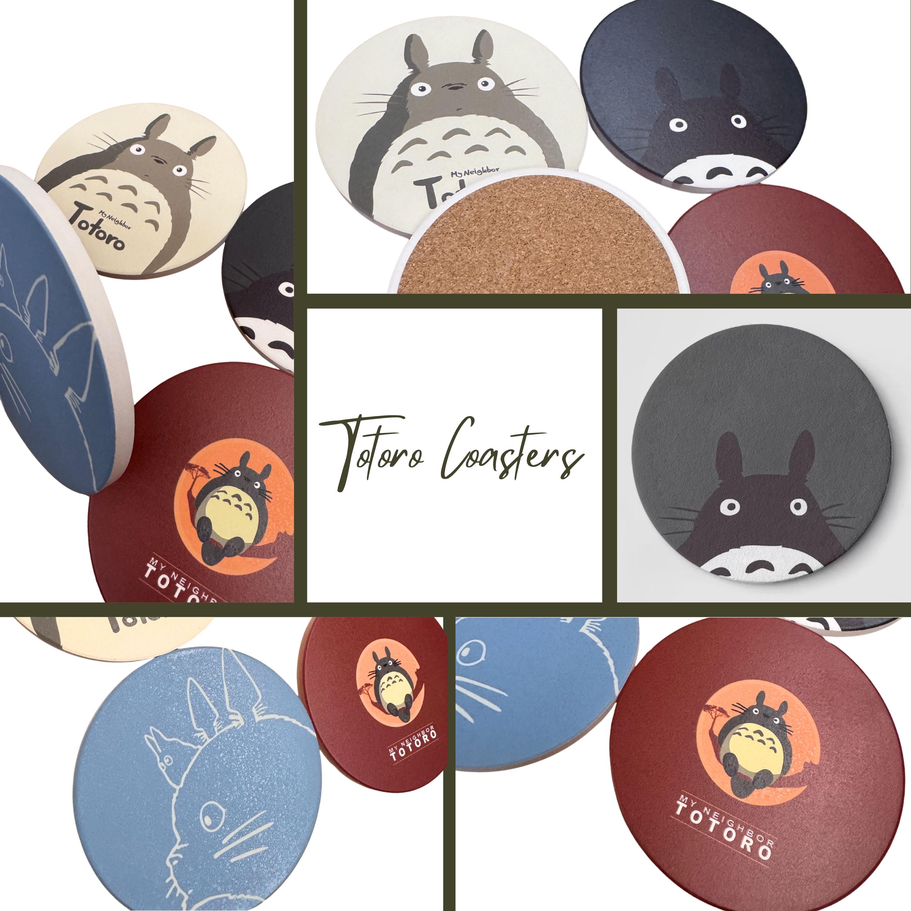 手作り陶器スタジオジブリトトロコースター4枚セット、滑り止めコルク