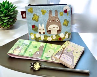 Totoro Inspired Embroidery Gift Set, Ghibli Themed Goodie Box, Embroidery Storage Bag / Sticky Notes / Notebook / Pen