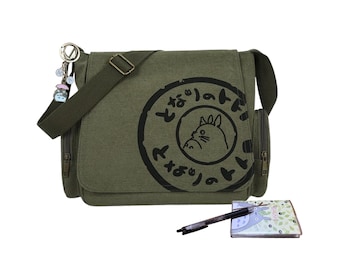 Custom Totoro Canvas Crossbody Bag Set, Ghibli Themed, Personalized Keychain, Crossbody Bag, Canvas Shoulder Bag, Pen, Notebook