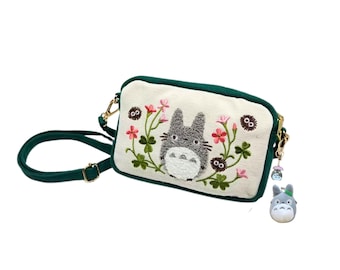 Custom Totoro Mini Embroidered Bag Gift Set, Ghibli Themed, Personalized Keychain, Shoulder Bag, Pen, Notebook