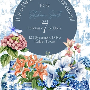 Chinoiserie Digital Birthday Party Invitation
