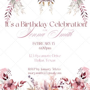 Invitación digital de cumpleaños con estilo boho rosa