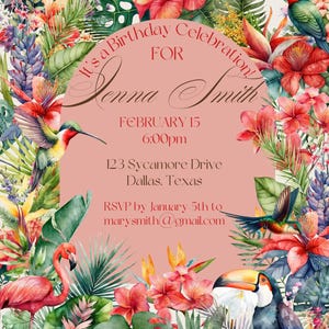Tropical Themed Digital Birthday Invitation