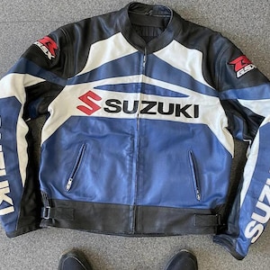 SUZUKI Biker racing leather jacket handmade SUZUKI R GSX motorcycle racing streetwear leather jacket genuine leather jacket gift for him.