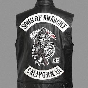 Men&#39;s Son&#39;s of Anarchy leather vest men&#39;s motorcycle leather vest genuine cowhide leather black vintage style vest gift for him.