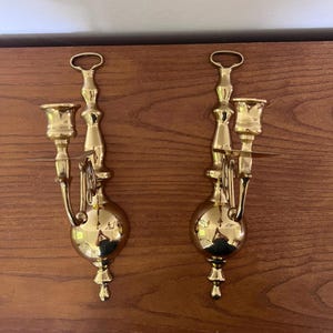 Pair of Vintage Hollywood Regency Brass Candlestick Wall Sconces
