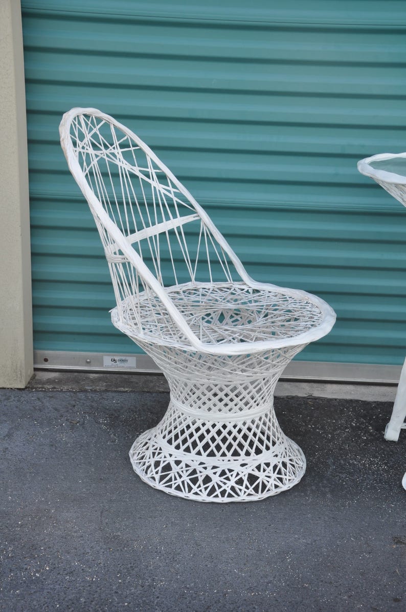 Mid Century Wicker Look Spun FIBERGLASS Table & Chair Set Etsy
