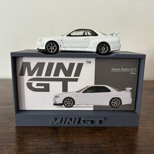 Mini GT Nissan Skyline GTR R34 V-Spec II 1:64 Diecast Model Car with 3D Printed Display Case Wall Mountable Jdm Display Nissan R34 Gift