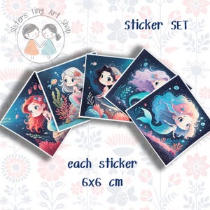 Set de pegatinas de sirena para niños: pegatinas de papel mate hechas a mano con dibujos animados, pegatinas lindas con temática oceánica para niñas, ideal para scrapbooking y diario.