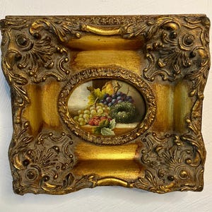Oil Painting - Vintage Miniature Still Life - Gold Frame - Country House Decor.