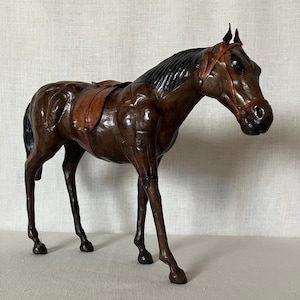 Vintage Leather Horse Sculpture- French Country Decor-Equestrian Home.