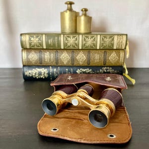 Vintage French Opera Glasses with Original Leather Case, Brass & Leather Theatre Binoculars, Library Decor, Gentleman’s Gift. image 7
