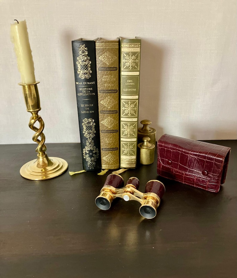 Vintage French Opera Glasses with Original Leather Case, Brass & Leather Theatre Binoculars, Library Decor, Gentleman’s Gift. image 6