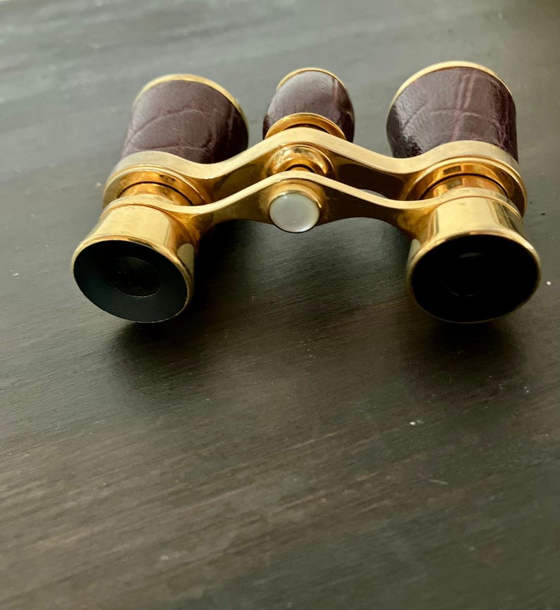 Vintage French Opera Glasses with Original Leather Case, Brass & Leather Theatre Binoculars, Library Decor, Gentleman’s Gift. image 3
