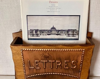 French Vintage Letter Rack | Wooden Wall Organiser | Hammered Metal Lettres |French Country Study Decor| Writing Desk Office Storage.